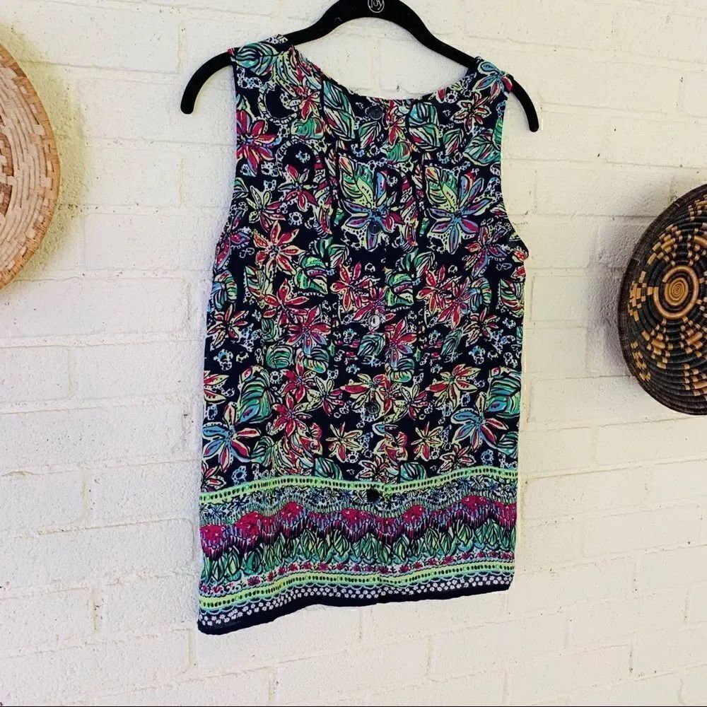 Cynthia Rowley Pattern Button Down Back Tank - Picture 2 of 6